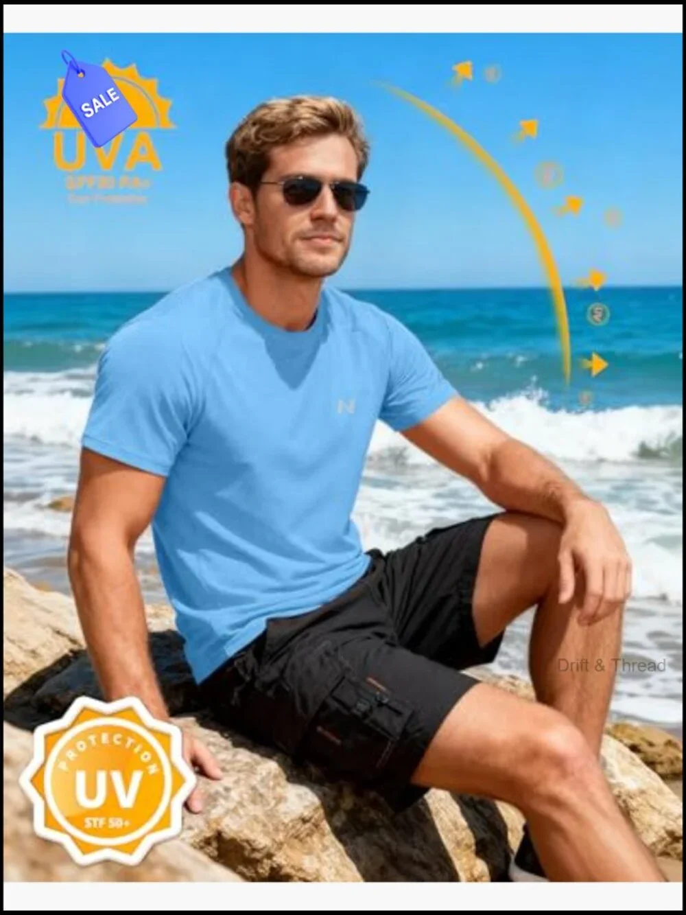 UPF 50+ Rash Guard Short Sleeve Swim Shirt Quick Dry Men's Athletic Beach Top